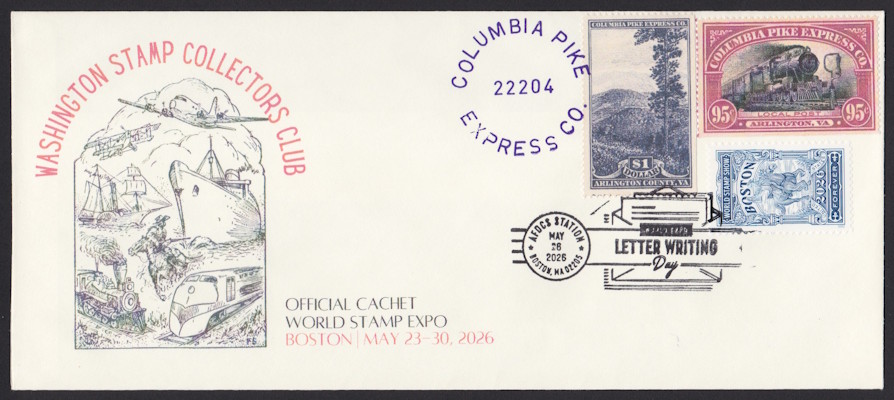 Columbia Pike Express Company $1 Great Smoky Mountains stamp and 95¢ mail train stamp on cover