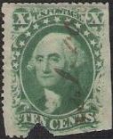 Green 10-cent U.S. postage stamp picturing George Washington