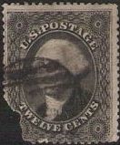Black 12-cent U.S. postage stamp picturing George Washington