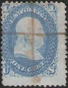 1¢ Benjamin Franklin Blue 1-cent U.S. postage stamp picturing Benjamin Franklin