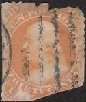 Orange 30-cent U.S. postage stamp picturing Benjamin Franklin