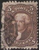 5¢ Thomas Jefferson Brown 5-cent U.S. postage stamp picturing Thomas Jefferson