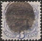 3¢ Locomotive Blue 3-cent U.S. postage stamp picturing a locomotive
