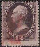 Plum 12-cent U.S. postage stamp picturing Henry Clay