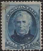 Blue 5-cent U.S. postage stamp picturing Zachary Taylor
