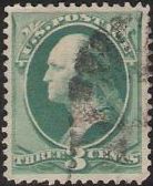 Green 3-cent U.S. postage stamp picturing George Washington