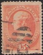 Orange 15-cent U.S. postage stamp picturing Daniel Webster