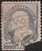 Blue 1-cent U.S. postage stamp picturing Benjamin Franklin