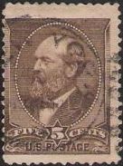 Brown 5-cent U.S. postage stamp picturing James Garfield