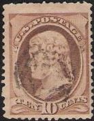 Brown 10-cent U.S. postage stamp picturing Thomas Jefferson
