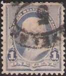 Blue 1-cent U.S. postage stamp picturing Benjamin Franklin