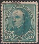 Green 10-cent U.S. postage stamp picturing Daniel Webster