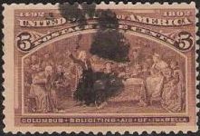 5¢ Columbus Soliciting Aid of Isabella Brown 5-cent U.S. postage stamp picturing Christopher Columbus soliciting aid of Isabella