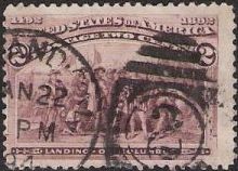 2¢ Landing of Columbus Brown violet 2-cent U.S. postage stamp picturing Landing of Christopher Columbus