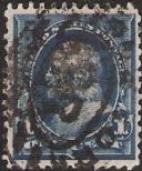 Blue 1-cent U.S. postage stamp picturing Benjamin Franklin