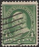1¢ Benjamin Franklin Green 1-cent U.S. postage stamp picturing Benjamin Franklin
