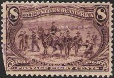 8¢ Troops Guarding Train Magenta 8-cent U.S. postage stamp picturing troops guarding train