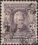 Purple 3-cent U.S. postage stamp picturing Andrew Jackson