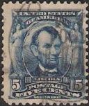 Blue 5-cent U.S. postage stamp picturing Abraham Lincoln