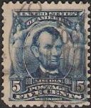 5¢ Abraham Lincoln Blue 5-cent U.S. postage stamp picturing Abraham Lincoln