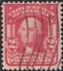 Red 2-cent U.S. postage stamp picturing George Washington