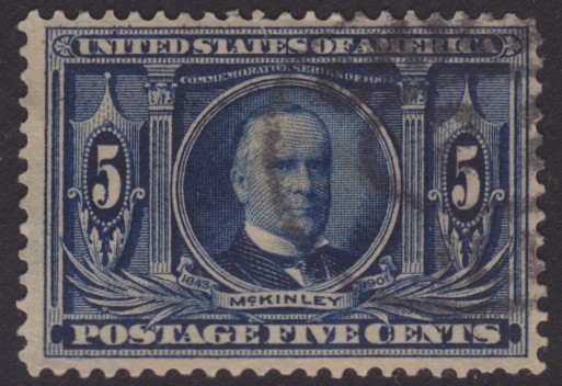 Blue 5-cent U.S. postage stamp picturing William McKinley