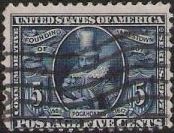 Blue 5-cent U.S. postage stamp picturing Pocahontas
