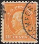 10¢ Benjamin Franklin Yellow 10-cent U.S. postage stamp picturing Benjamin Franklin