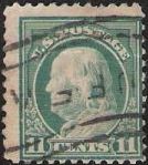 11¢ Benjamin Franklin Blue green 11-cent U.S. postage stamp picturing Benjamin Franklin