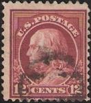 Claret 12-cent U.S. postage stamp picturing Benjamin Franklin