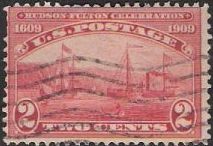 2¢ Hudson-Fulton Celebration Red 2-cent U.S. postage stamp picturing ships