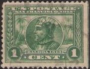 Green 1-cent U.S. postage stamp picturing Vasco Nunez de Balboa