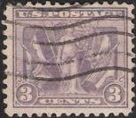 Purple 3-cent U.S. postage stamp picturing 'Victory' and flags of Allies