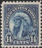 14¢ American Indian Blue 14-cent U.S. postage stamp picturing American Indian