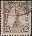 Gray 15-cent U.S. postage stamp picturing Statue of Liberty