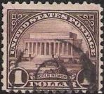 $1 Lincoln Memorial Dark purple $1 U.S. postage stamp picturing Lincoln Memorial