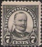 Black 7-cent U.S. postage stamp picturing William McKinley