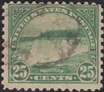 Green 25-cent U.S. postage stamp picturing Niagara Falls