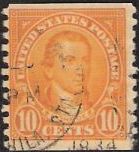 Yellow 10-cent U.S. postage stamp picturing James Monroe