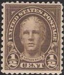 Brown 0.5-cent U.S. postage stamp picturing Nathan Hale