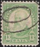 Green 13-cent U.S. postage stamp picturing Benjamin Harrison
