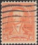 Orange 6-cent U.S. postage stamp picturing George Washington