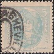 Gray blue 5-cent U.S. postage stamp picturing Virginia Dare