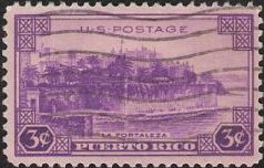 Purple 3-cent U.S. postage stamp picturing La Fortaleza