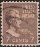 Brown 7-cent U.S. postage stamp picturing Andrew Jackson