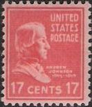 Red 17-cent U.S. postage stamp picturing Andrew Johnson