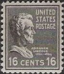 Black 16-cent U.S. postage stamp picturing Abraham Lincoln