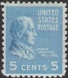 Blue 5-cent U.S. postage stamp picturing James Monroe