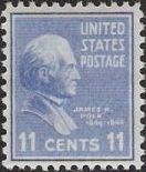 Blue 11-cent U.S. postage stamp picturing James K. Polk