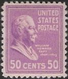 Purple 50-cent U.S. postage stamp picturing William Howard Taft